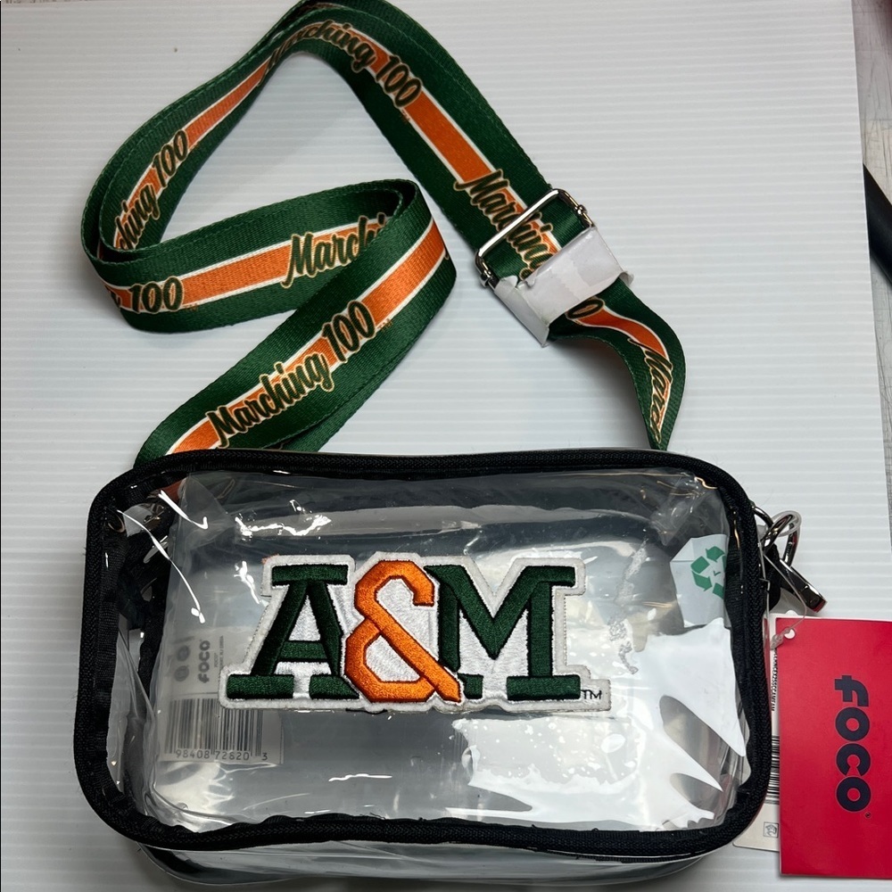 A&M Clear Belt Bag with Black Trim and Green Strap